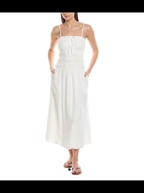 Smocked Linen-Blend Midi Dress